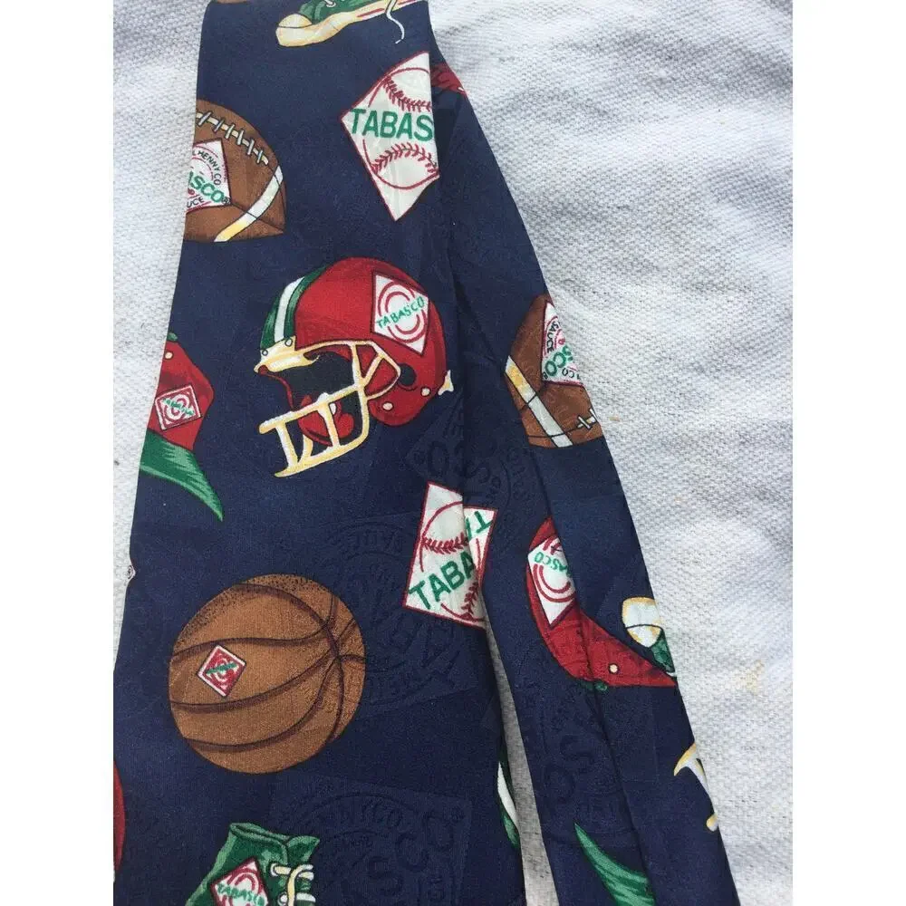 Tabasco Men silk tie blue red football hot sauce‎ converse fun funny hot sauce